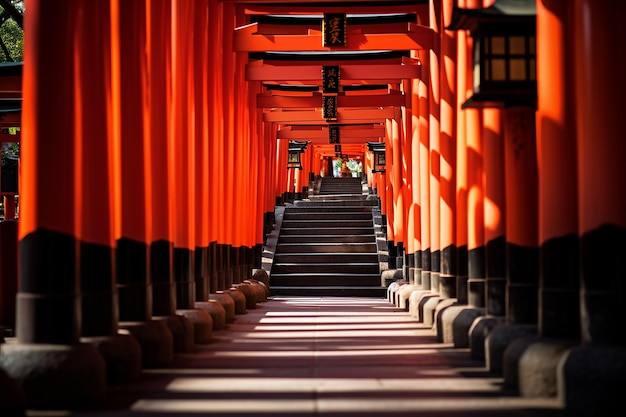 Chodnik Fushimi Inari Shrine Red Torii w Kioto w Japonii jako popularny cel wycieczek