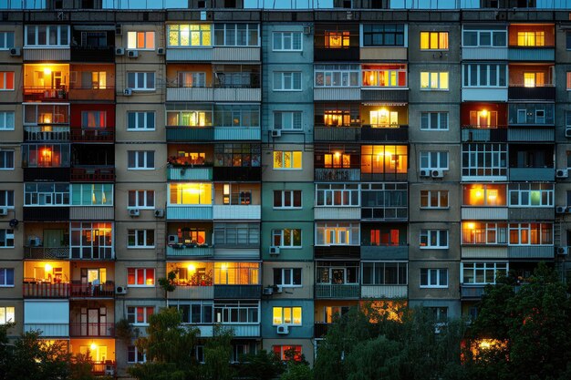 chodnik wysokiego ciemnego budynku jest oświetlony w nocy profesjonalna fotografia