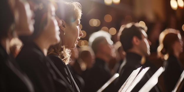Zdjęcie chór kościelny wykonujący święty utwór chóralny podczas nabożeństwa