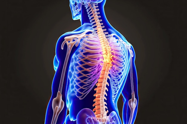 Choroba grzbietu i łopatek ludzkiego szkieletu ból kręgosłupa
