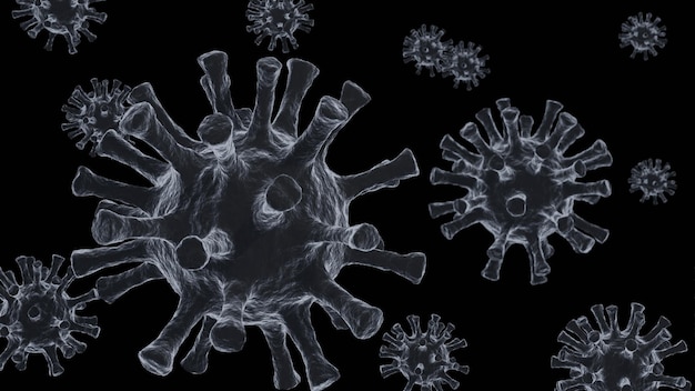 Choroba koronawirusowa Infekcja COVID19 3D ilustracja medyczna Pływający patogen w Chinach grypa oddechowa Covid komórki wirusa Niebezpieczny koronawirusowy wirus dna ryzyko pandemii tła projekt