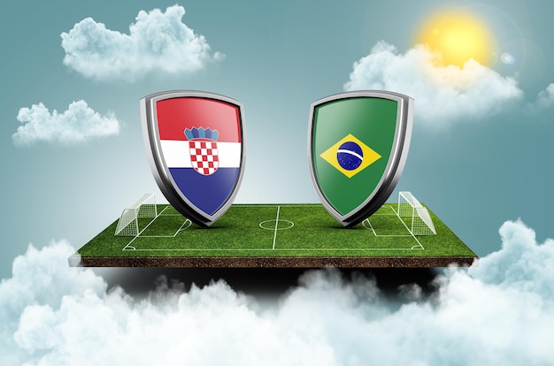 Chorwacja vs Brazylia Versus baner ekranu Piłka nożna koncepcja boisko do piłki nożnej stadion ilustracja 3d