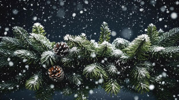 Zdjęcie christmas and new year background with fir branches pine cones and snowgenerative ai