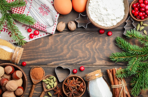 Christmas Baking Ingredients Widok Z Góry Mieszkanie Lay Kopia Przestrzeń