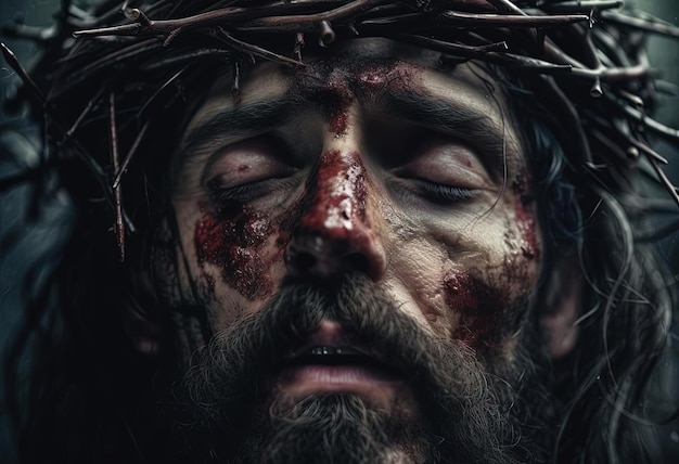 Chrystus noszący ciernie na twarzy w stylu fotorealistycznych kompozycji