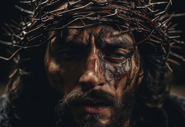 Chrystus noszący ciernie na twarzy w stylu fotorealistycznych kompozycji