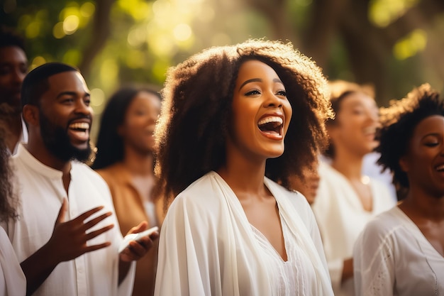 Chrześcijańscy śpiewacy gospel w parku wychwalający Pana Jezusa Chrystusa