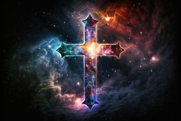 Zdjęcie chrześcijański krzyż przestrzeń kosmiczna ilustracyjny obraz generatywny ai