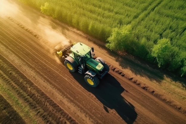 Ciągnik na polu widok z lotu ptaka Rolnictwo i maszyny Generative AI