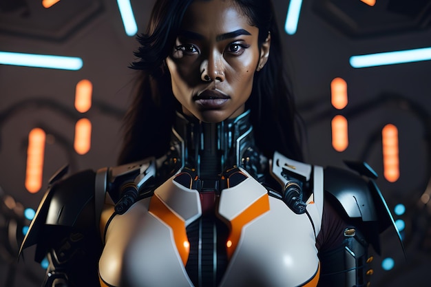 Ciało kobiety-robota z technologiczną zbroją Generatywna sztuczna inteligencja