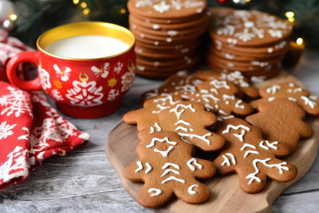 Ciasteczka pokrojone w świąteczne kształty obok kubka gorącego toddy