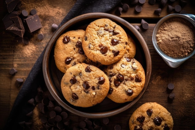 ciasteczka z kawałkami czekolady na stole kuchennym profesjonalna fotografia reklamowa żywności