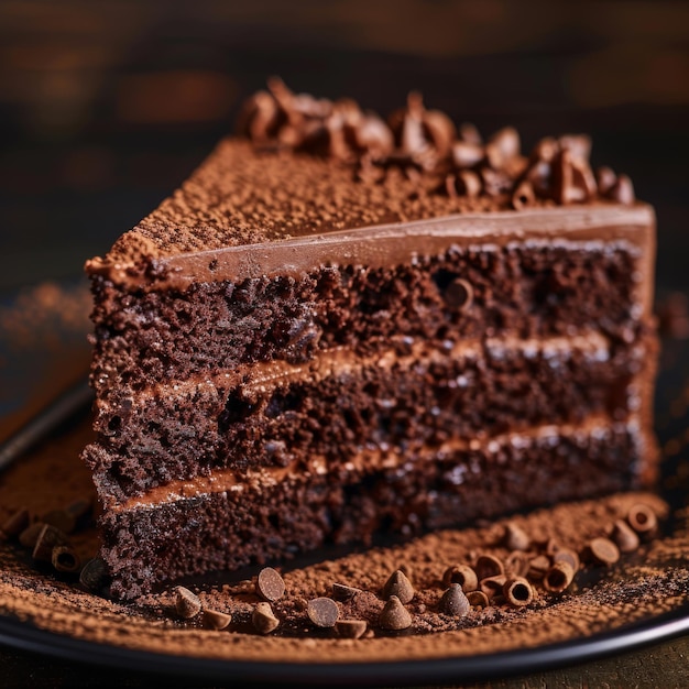 Ciasto czekoladowe Brązowy Kakao Deser Czekolada Ciasto kawałek Closeup Kopiowanie przestrzeni