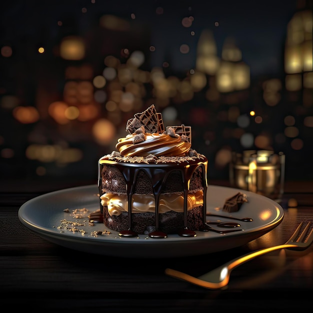 Ciasto czekoladowe z bliska w tle uroczystości Deser czekoladowy Generative AI