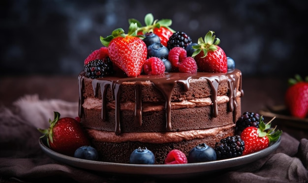 Ciasto czekoladowe z jagodami Generative AI