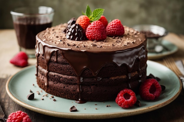 Ciasto czekoladowe z jagodami na desce