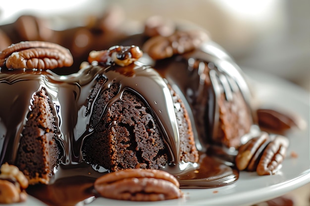 Ciasto czekoladowe z syropem czekoladowym i orzechami pecanowymi