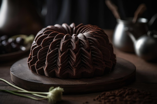 Ciasto czekoladowe ze spiralnym wzorem na wierzchu.