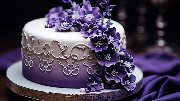 Zdjęcie ciasto fioletowe i srebrne rocznica