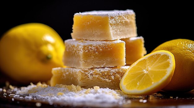 Ciasto funtowe Lemon Cube ustawione na stoliku w kawiarni