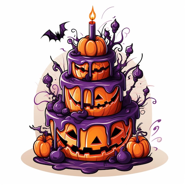 Ciasto halloween z dyniami halloween na nim