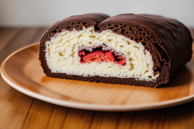 Ciasto oblane czekoladą z czerwonym nadzieniem w środku