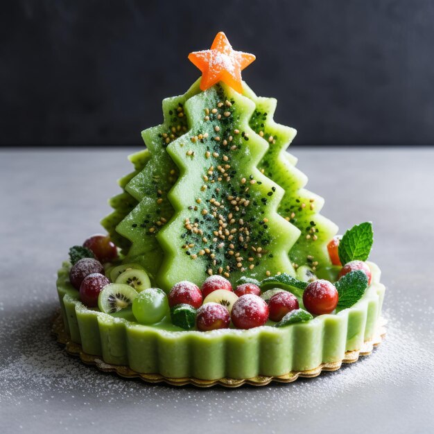 Ciasto owocowe z świątecznego drzewa z zielonym frustem i posypkami