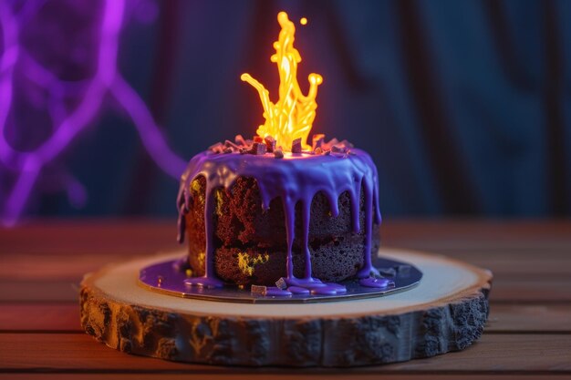 Ciasto uroczystości z zapaloną świecą