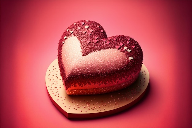 Ciasto w formie serca deser z brokatem Miłość Walentynki Pocztówka projekt karty z pozdrowieniami Kolor czerwony Generative AI