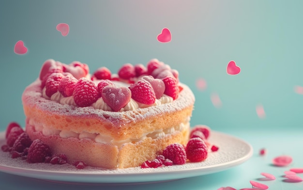 Ciasto w kształcie serca na pastelowym tle profesjonalne zdjęcie reklamowe żywności ai generowane