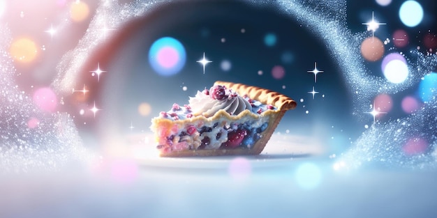 Zdjęcie ciasto wiśniowe na tle biały różowy niebieski magiczne fantasy bokeh generatywne ai