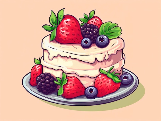 Ciasto z truskawkami, jagodami i jeżynami Ilustracji wektorowych
