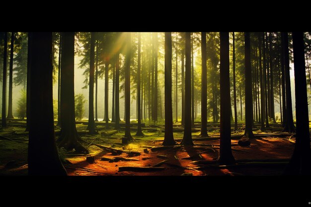 Zdjęcie cichy las na wiosnę z pięknymi jasnymi promieniami słońca generatywny ai