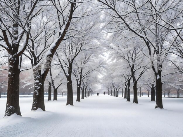 Ciekawe zdjęcie przedstawiające spokojny zimowy krajobraz w miejskim parku