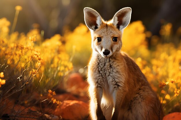 Ciekawski wallaby odkrywający tętniącą życiem florę