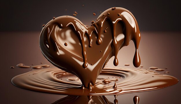 Ciemna czekolada w kształcie serca z płynnego tła czekolady
