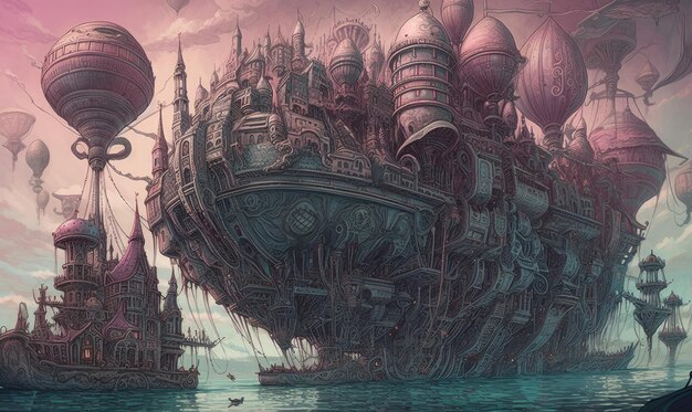 ciemna fantazja przyszłość duchpunk krajobraz miasto mistyczny plakat obcy steampunk tapeta fantastyczna