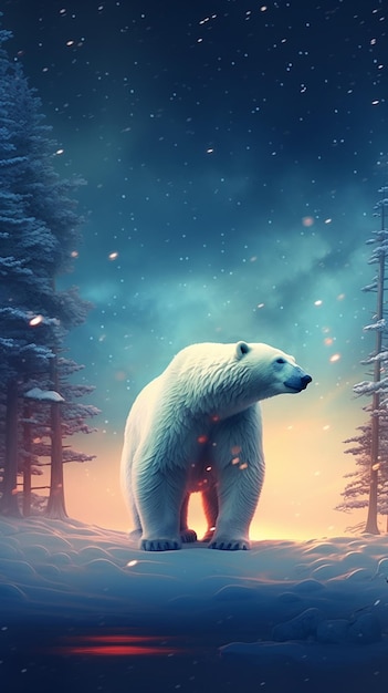 Ciemna noc w dzikiej przyrodzie sylwetka cienia niedźwiedzia polarnego