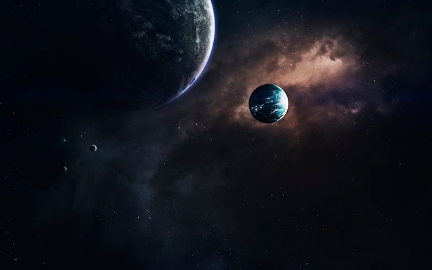 ciemna przestrzeń kosmiczna z gigantycznymi planetami w kosmosie