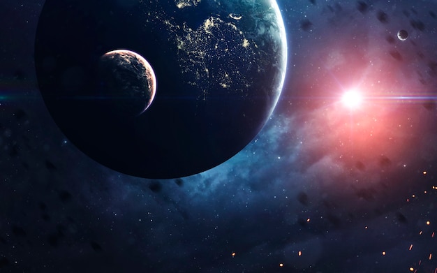 ciemna przestrzeń kosmiczna z gigantycznymi planetami w kosmosie