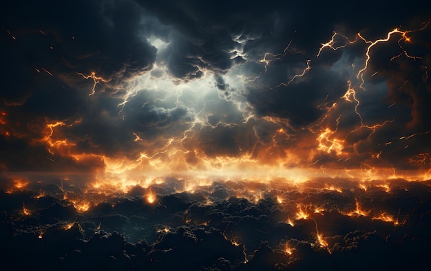 Ciemne burzliwe niebo z błyskawicami i gwiazdami renderowania 3d