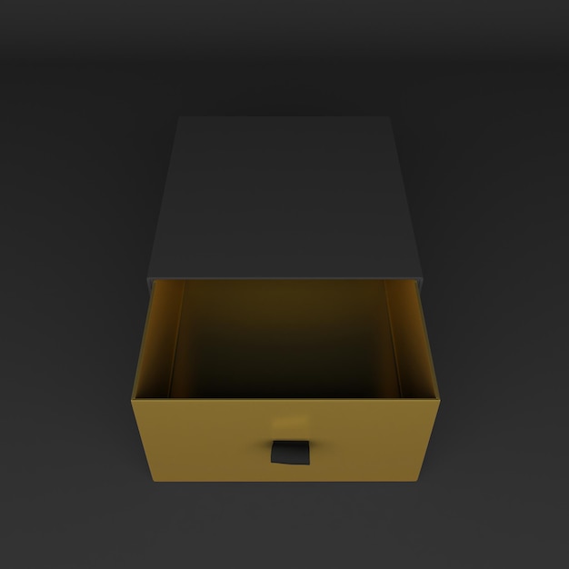 Ciemne i złote pudełko na prezent z góry na czarnym tle