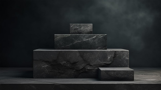 Ciemne kamienne podium do prezentacji produktu z dymem 3d ilustracja projektu cokołu Generative Ai
