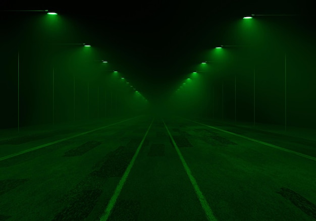 Zdjęcie ciemne miasto droga neonowa abstrakcyjna ilustracja 3d