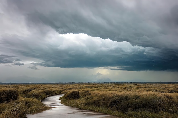 Ciemne niebo z chmurami burzowymi w przyrodzie cloudscape nad tłem pola