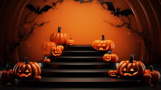 Ciemne podium do promocji sprzedaży na Halloween lub produktu Halloweenowa minimalna scena Platforma podium 3D