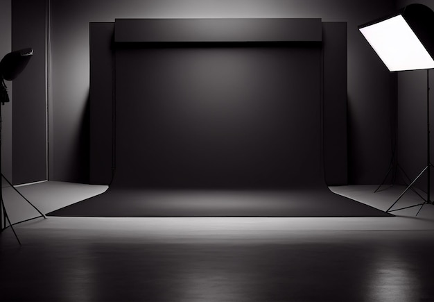 Ciemne studio fotograficzne czarne tło do prezentacji produktu Obraz generowany przez AI