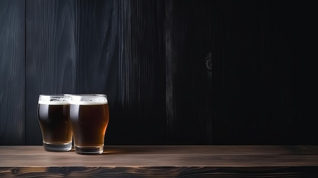 Ciemne szklanki do piwa w tle Ilustracja Generatywne AI