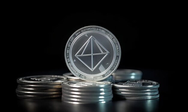 Ciemne tło podkreśla srebrną monetę Ethereum Tworzenie przy użyciu generatywnych narzędzi AI