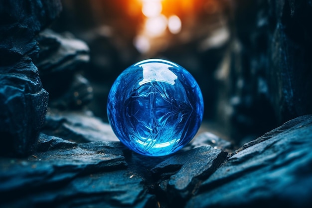 Zdjęcie ciemno niebieska kryształowa kula z mistyczną aurą